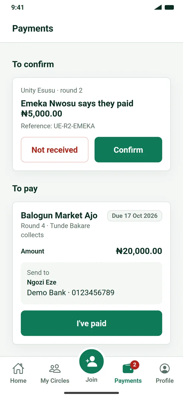 Payments to confirm and to pay