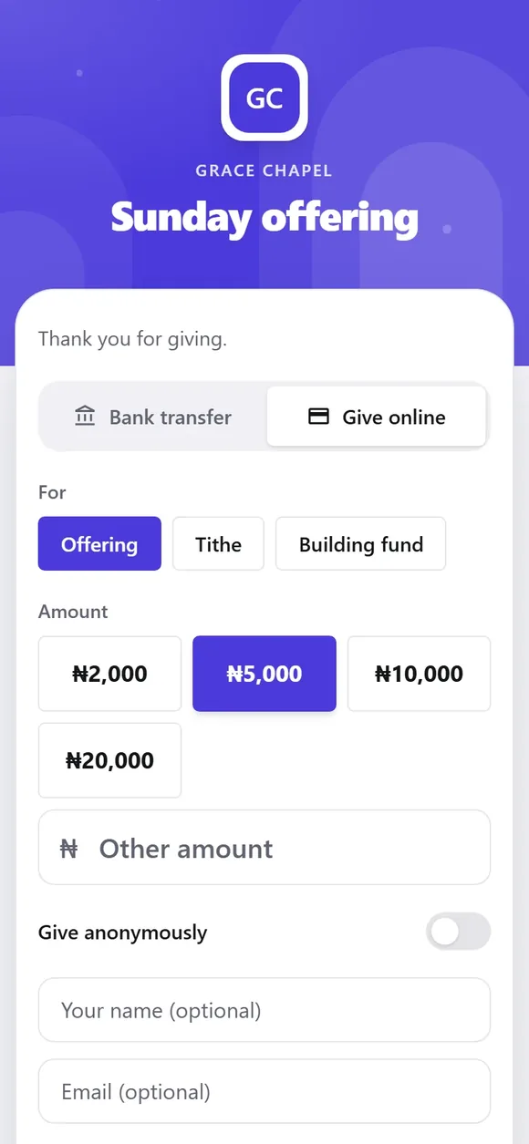 A giving page on a phone
