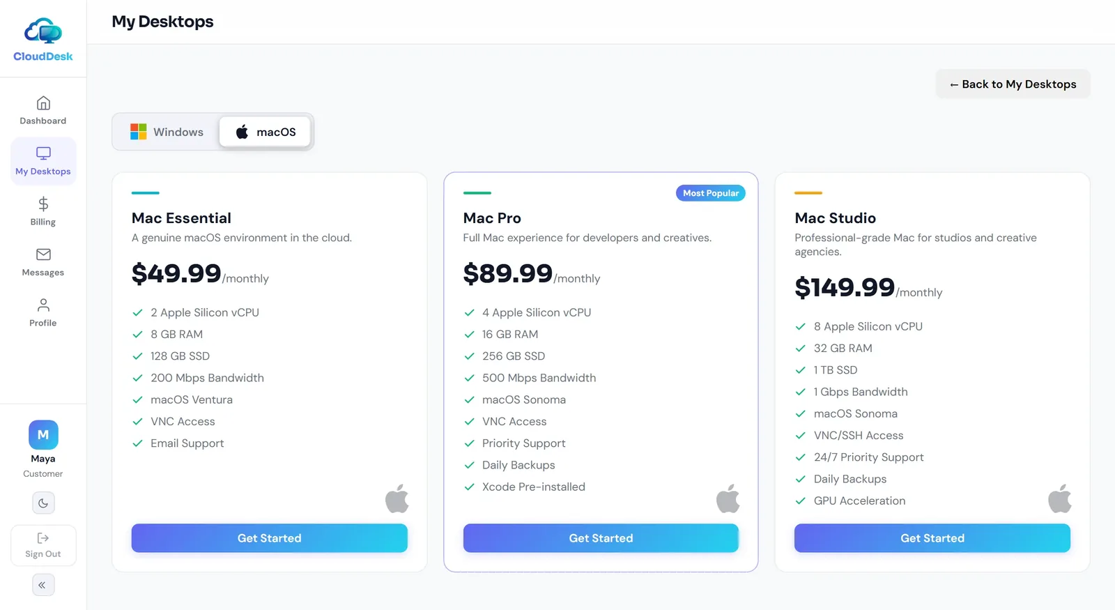Choosing a macOS plan