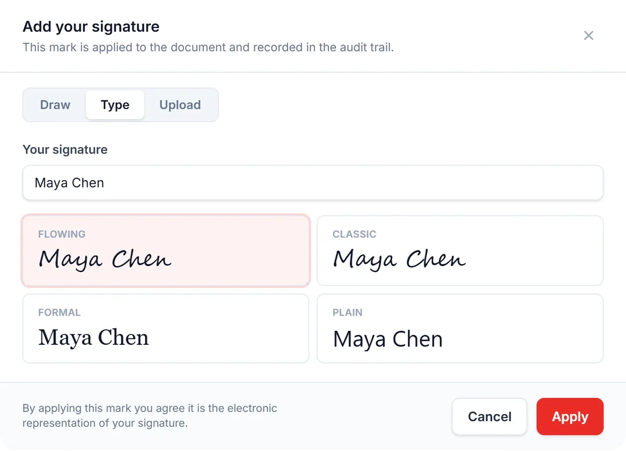 Adding a signature on the signature pad