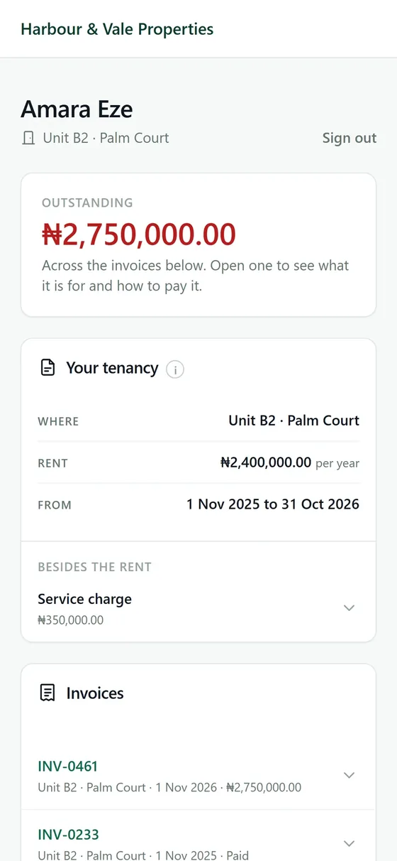 The tenant portal on a phone