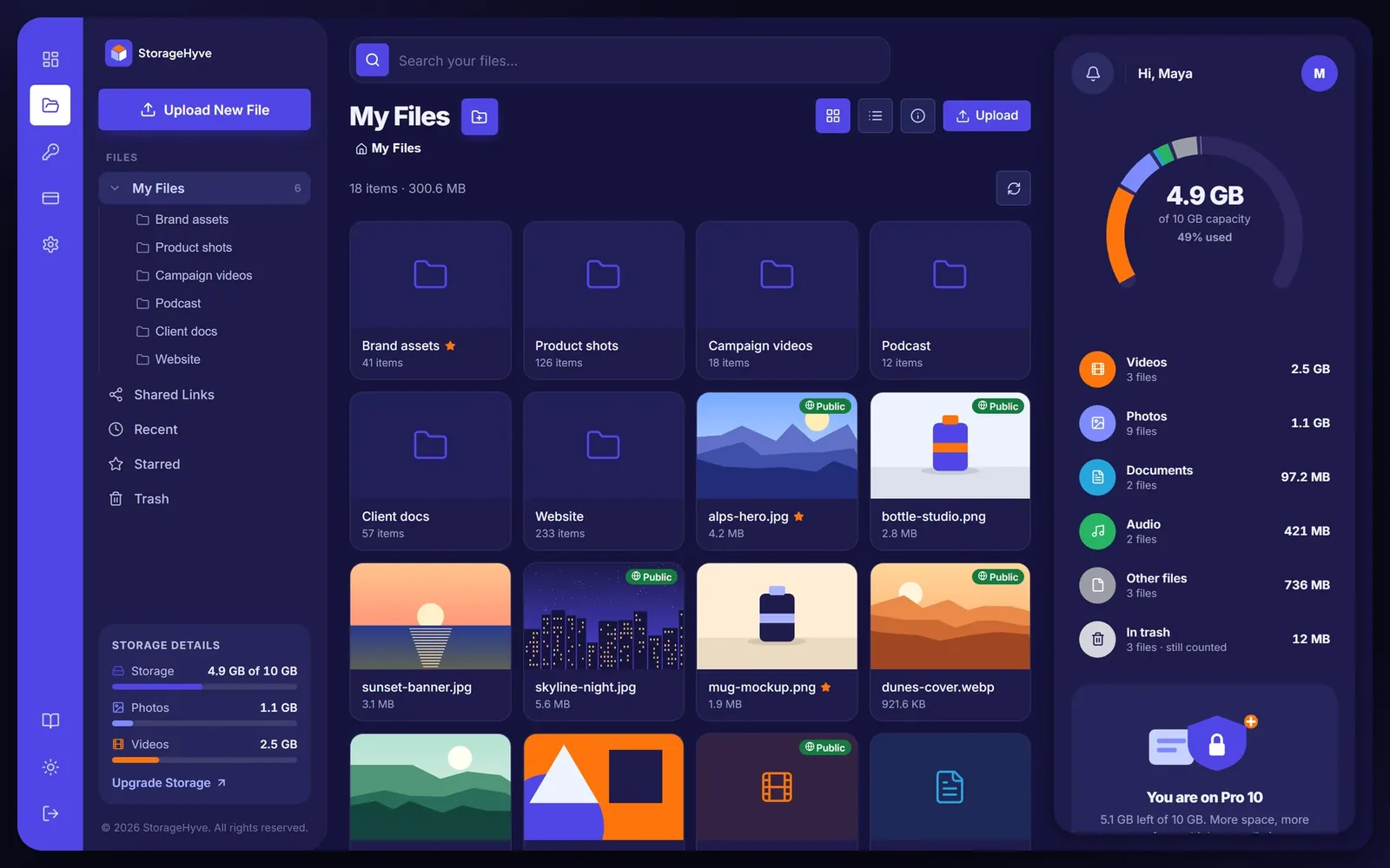 StorageHyve in dark mode