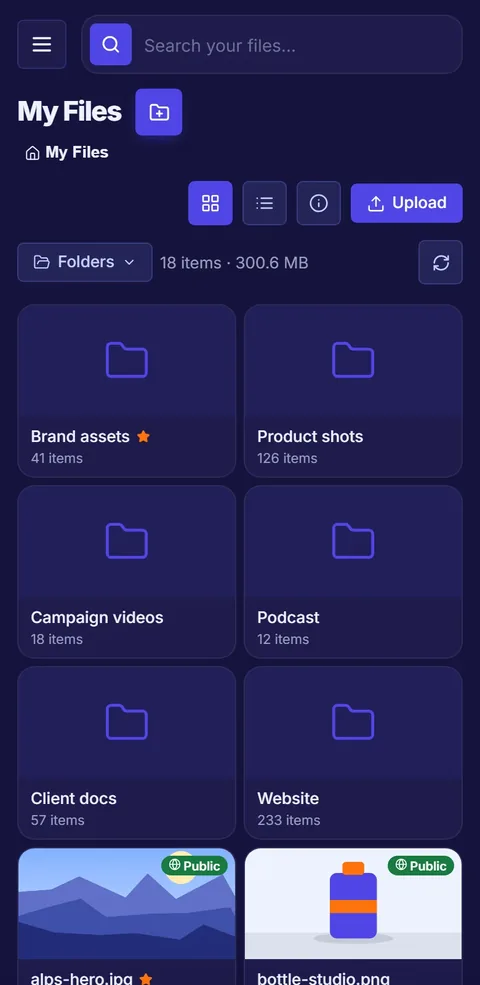 StorageHyve on a phone in dark mode