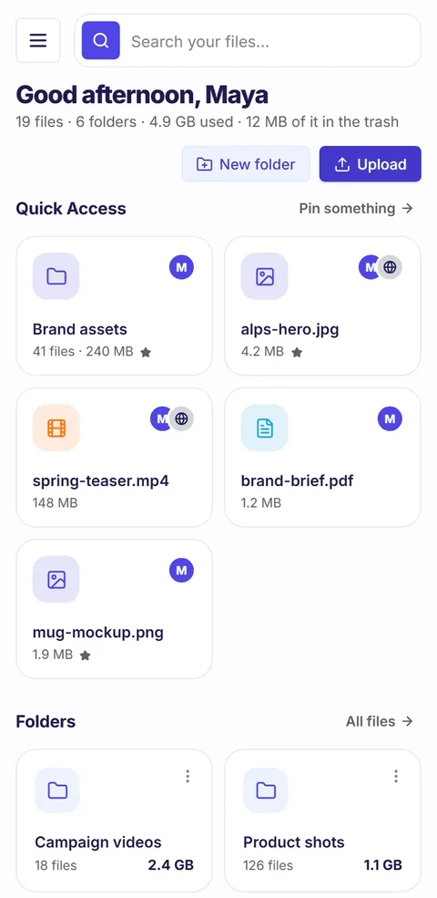 StorageHyve dashboard on a phone