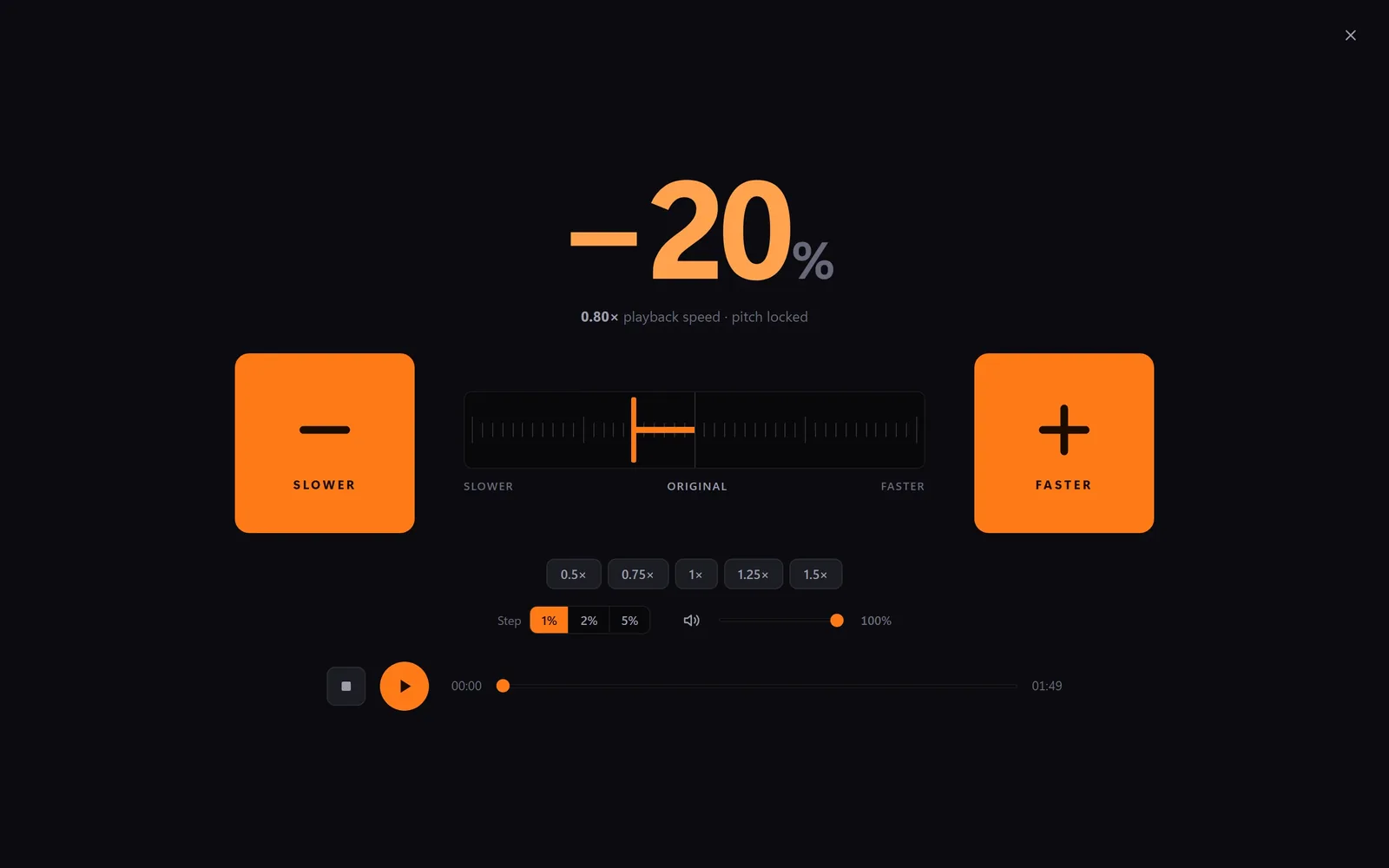 Focus mode in the dark theme at 80% speed