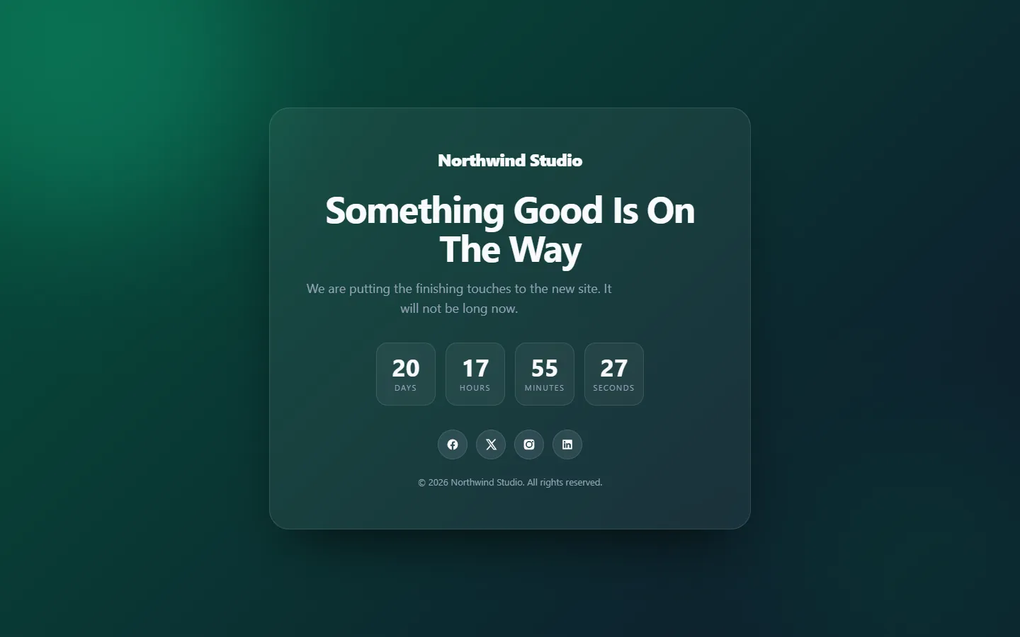 A coming soon template recoloured to an emerald palette