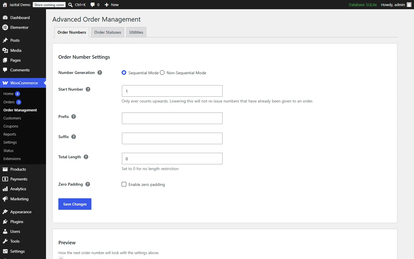WooCommerce sequential order numbers settings screen