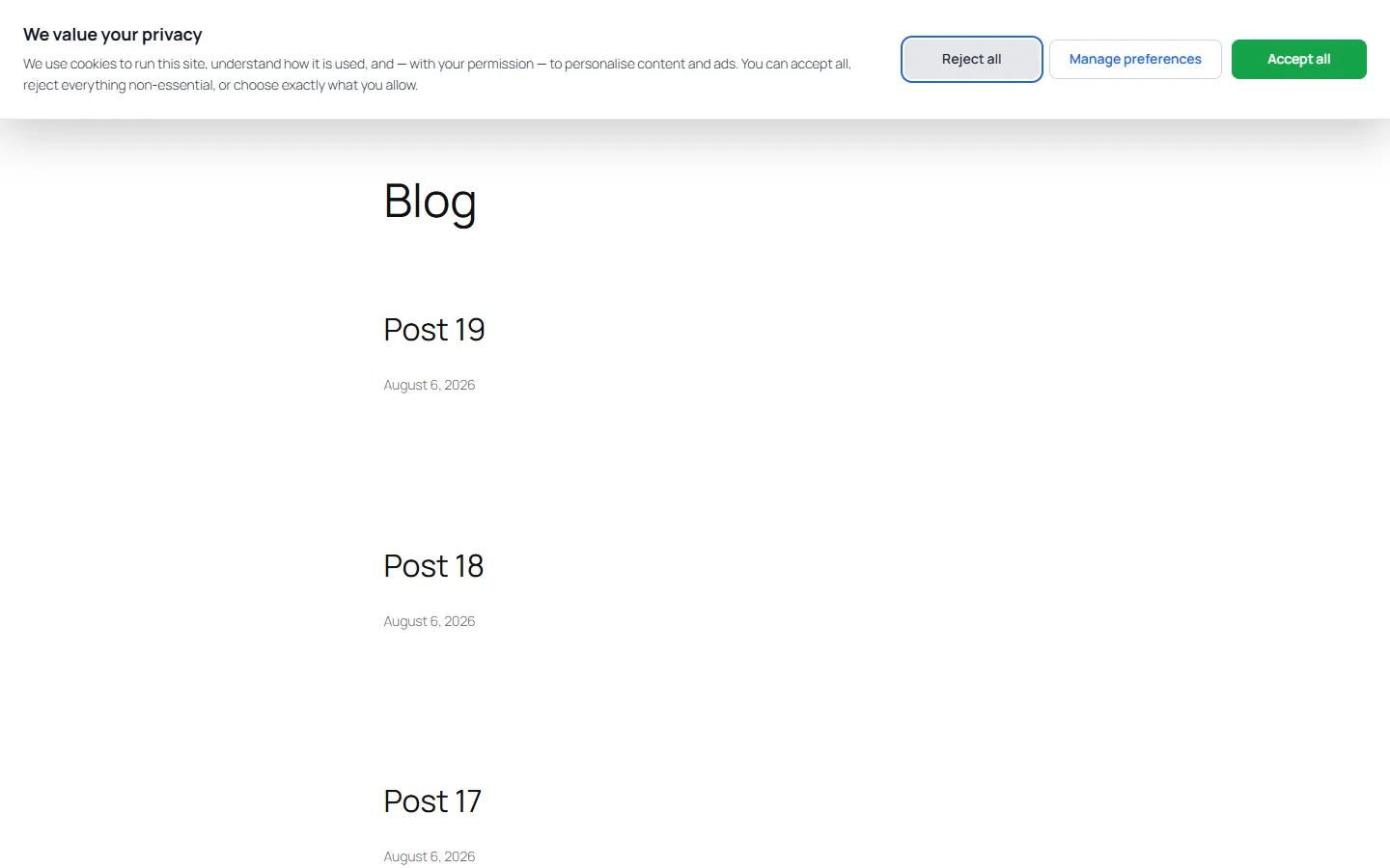 Cookie notice bar pinned to the top of the page