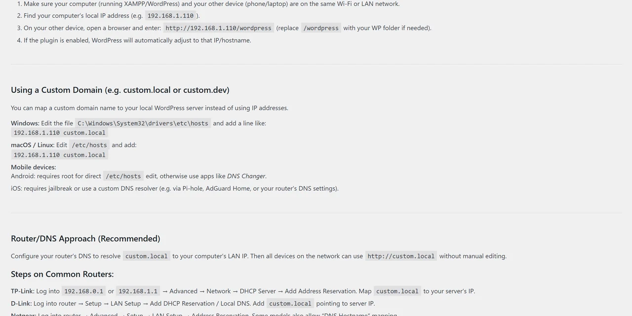 Built-in steps for mapping a custom local domain