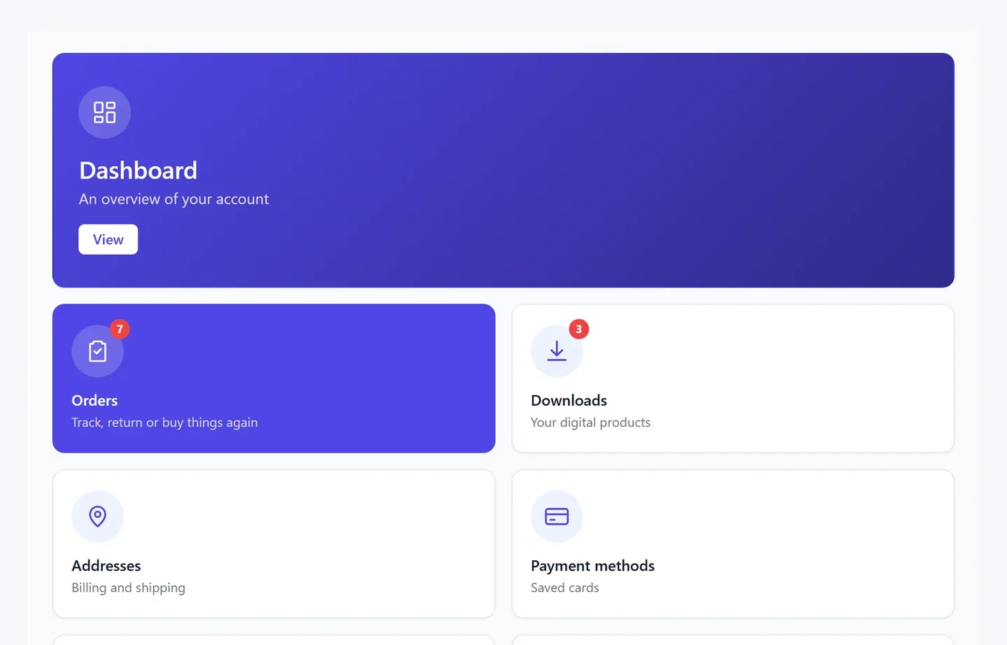 Hero dashboard layout for the WooCommerce My Account page
