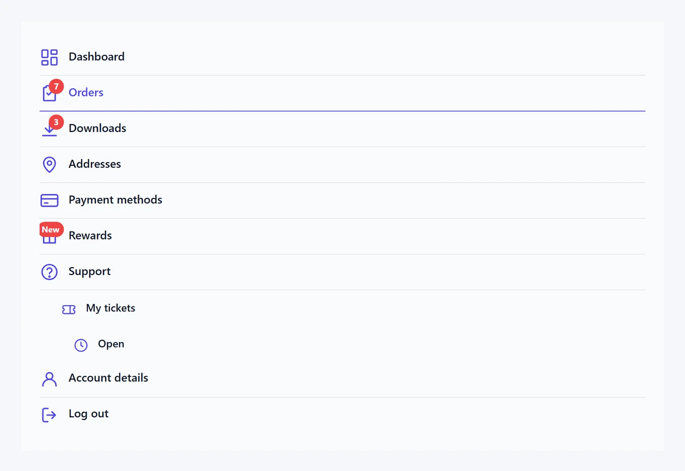 Minimal layout with nested Support pages