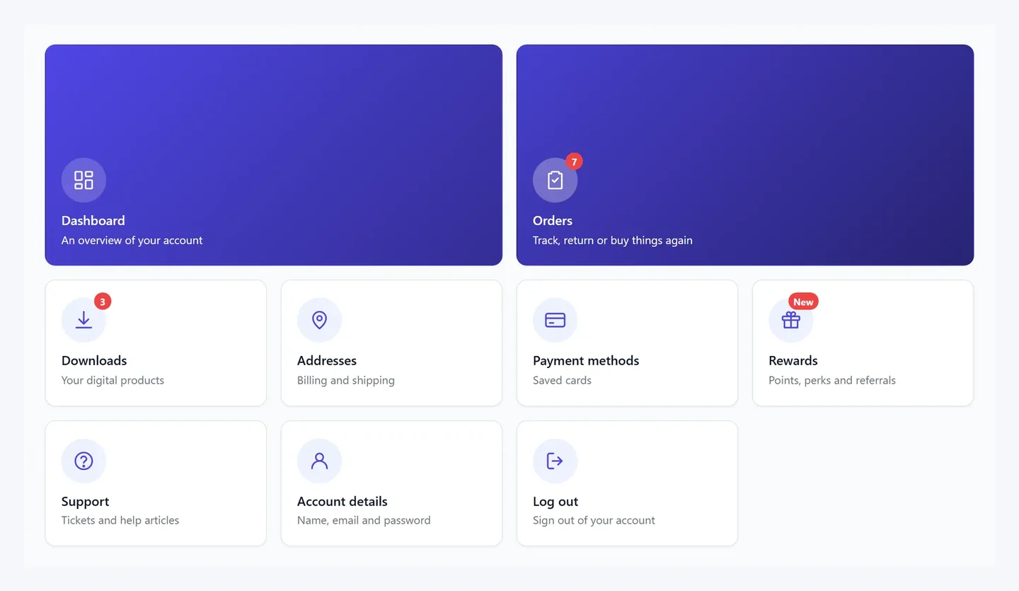 Mosaic layout for the WooCommerce My Account page