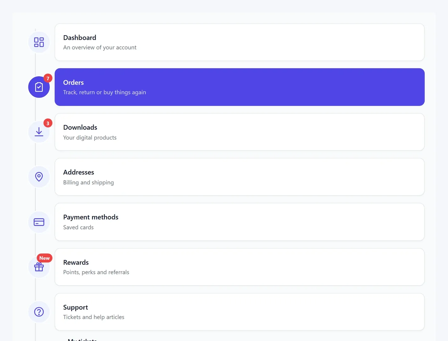 Timeline layout for the WooCommerce My Account page