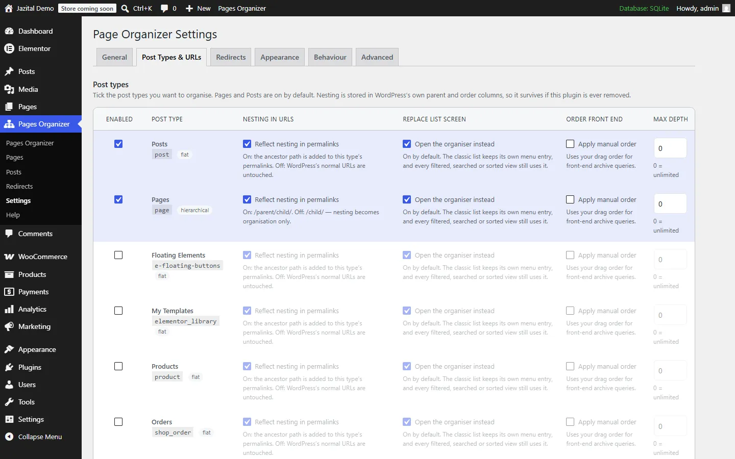 Post Types & URLs settings: nesting in permalinks per post type