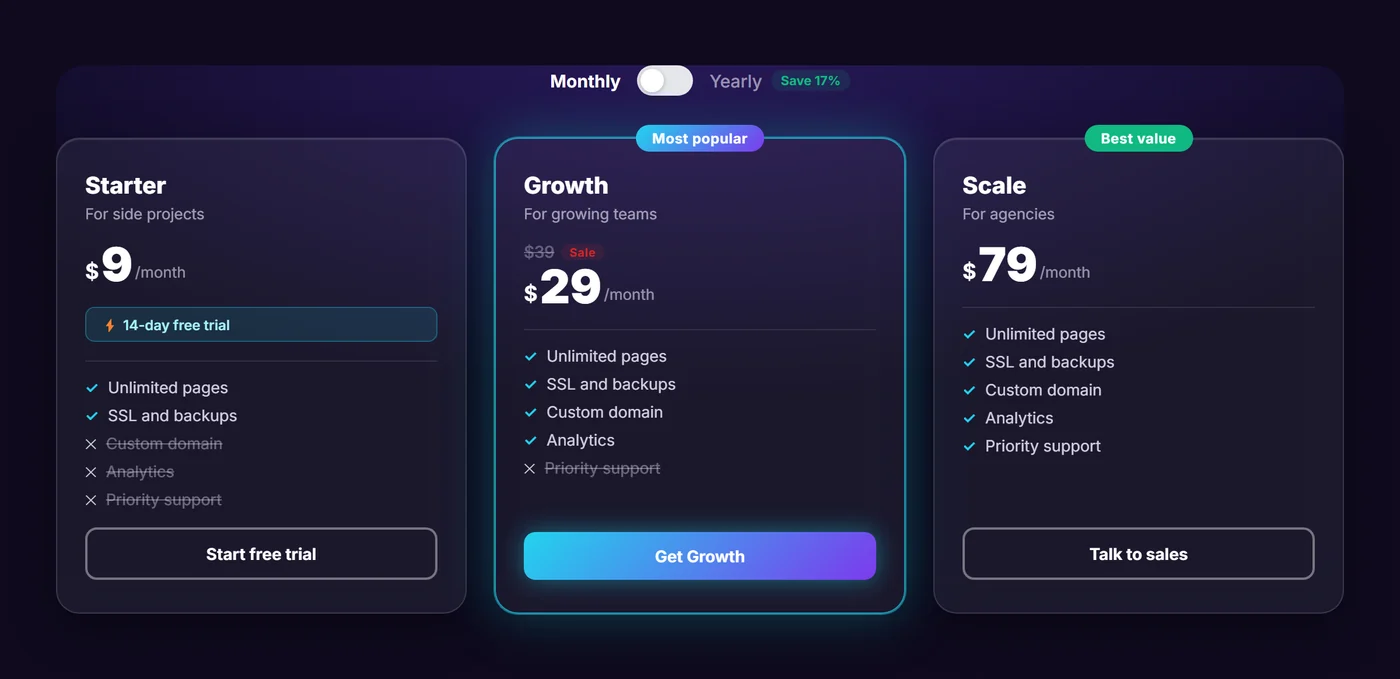 Neon Glass layout on a dark background