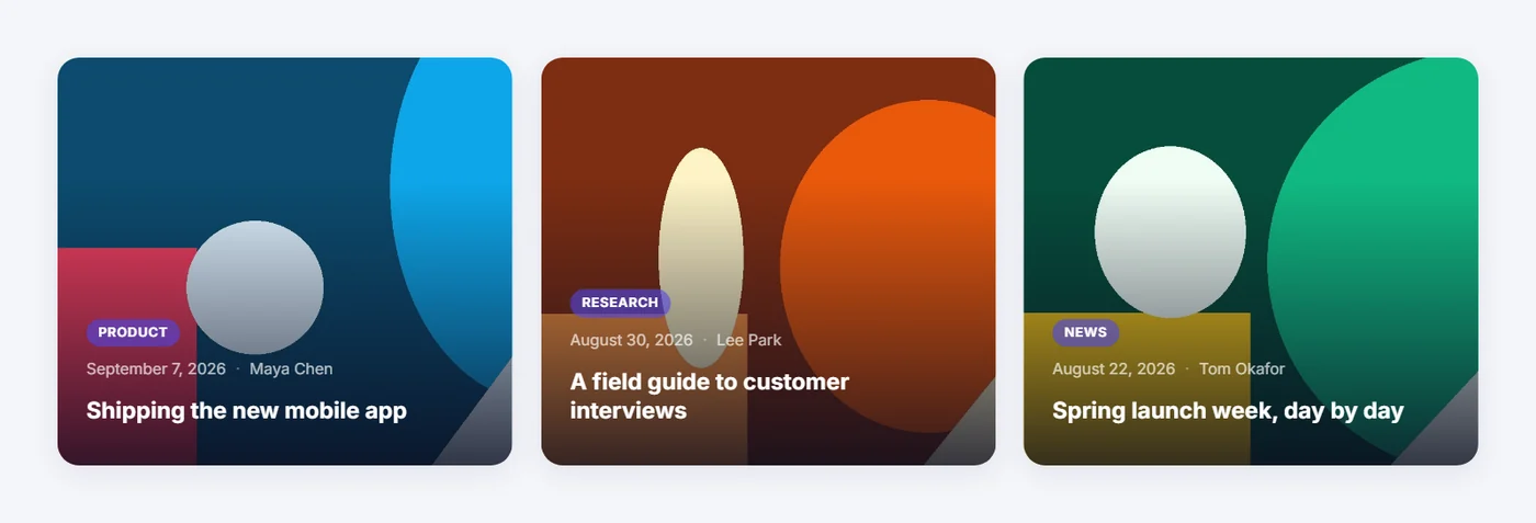 Overlay layout: titles over each post’s featured image