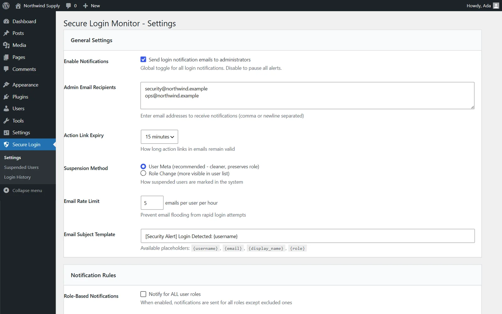 Secure Login Monitor settings