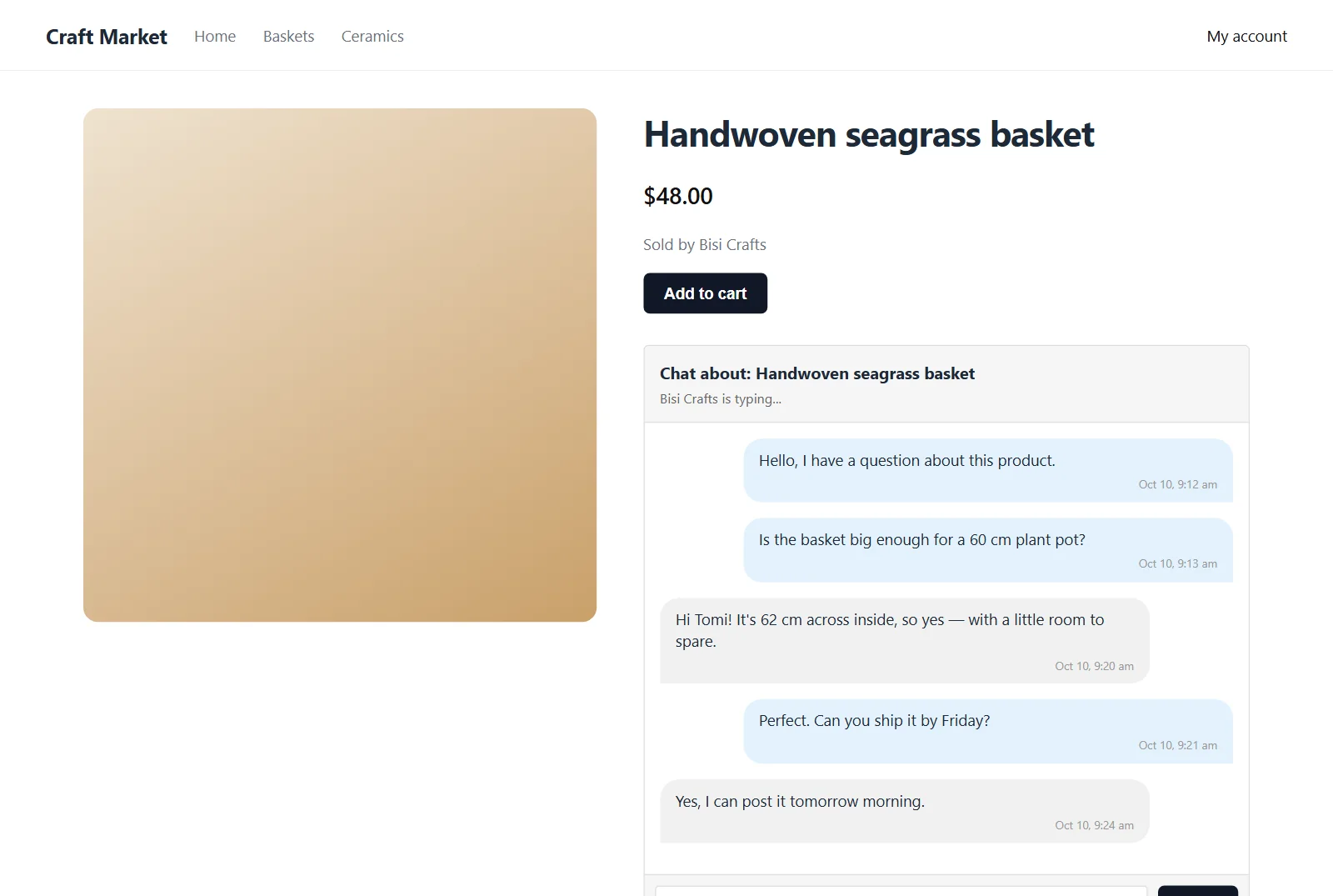 WooCommerce buyer seller chat on a product page