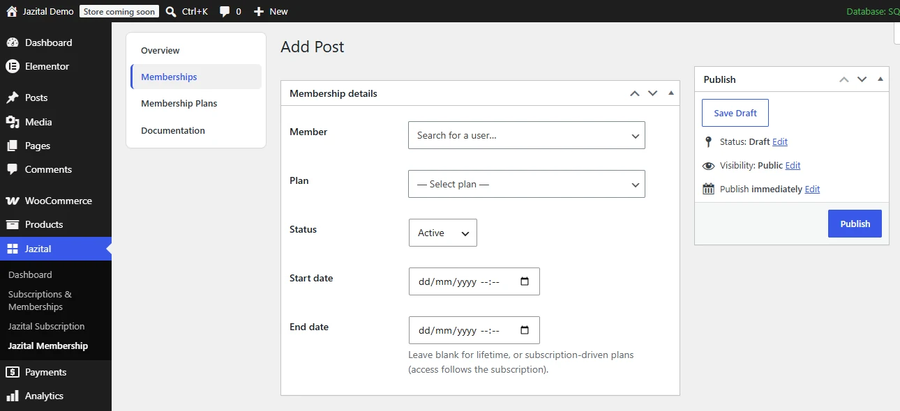 Adding a membership record for a user