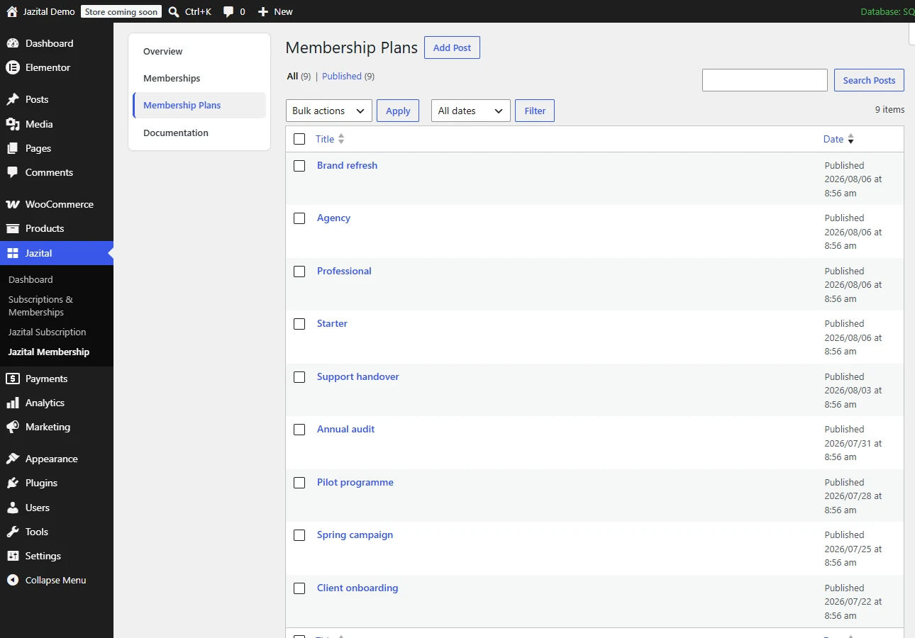 Membership plans list