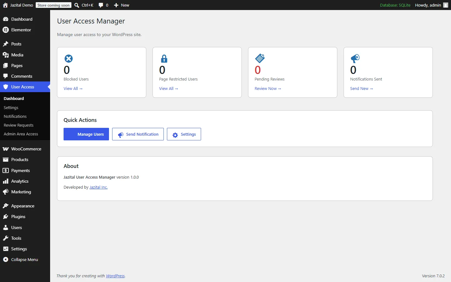 User Access Manager dashboard with blocked and restricted user counts